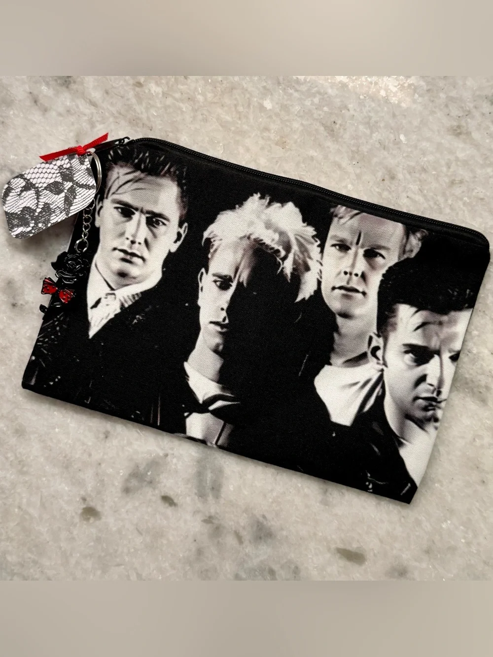 New Depeche Mode Retro 80s 90s Style Zippered Fabric Makeup Bag w/ Rose Charm